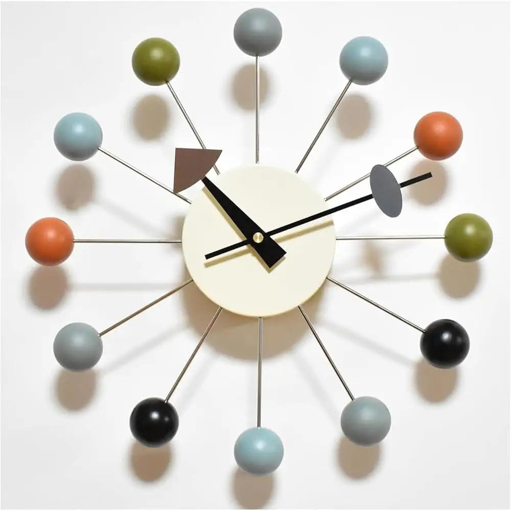 Wood Ball Wall Clock Modern Quartz Silent Decorative 13 Inch Home Office
