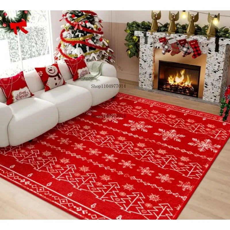 Red Snowflake Christmas Tree Rug Non-Slip Washable Indoor Outdoor Use