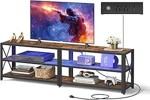 TV Stand with Power Outlets LED Lights for TVs up to 75 Inches