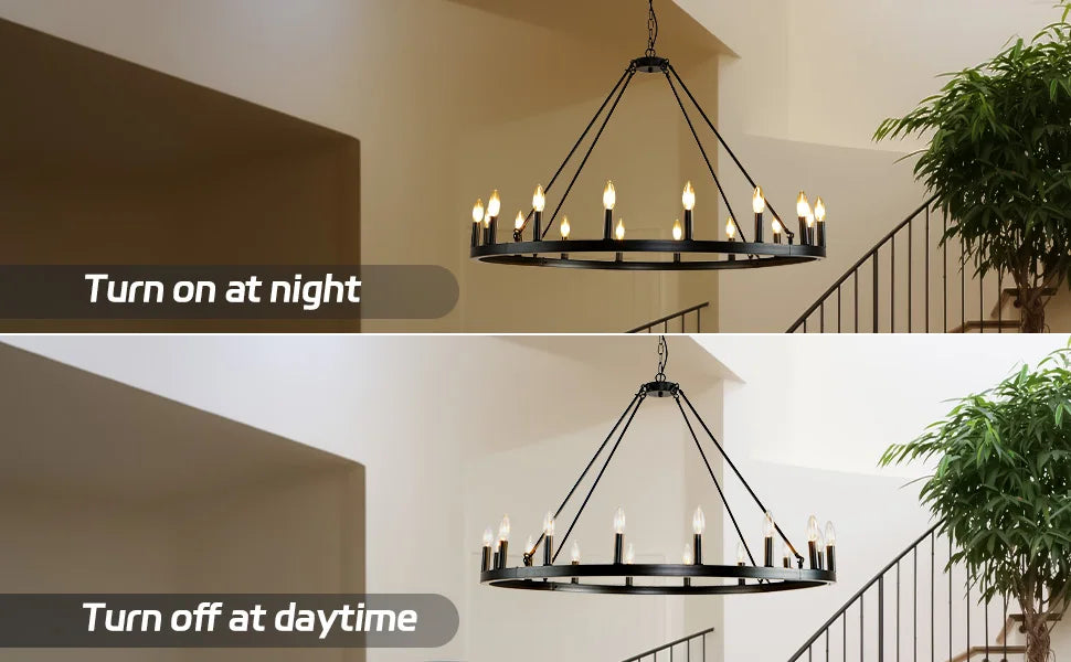 16-Light Wagon Wheel Chandelier Modern Rustic Pendant Light for Home