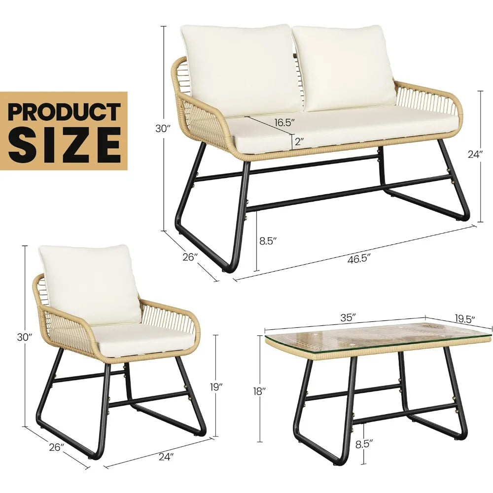 4 Piece Outdoor Wicker Patio Furniture Set Modern Bohemian Loveseat