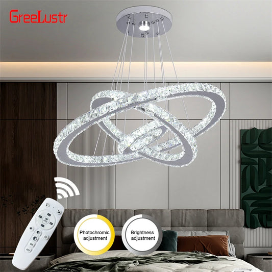 Modern Crystal Rings LED Chandelier Luxury Ceiling Lamp Remote Control