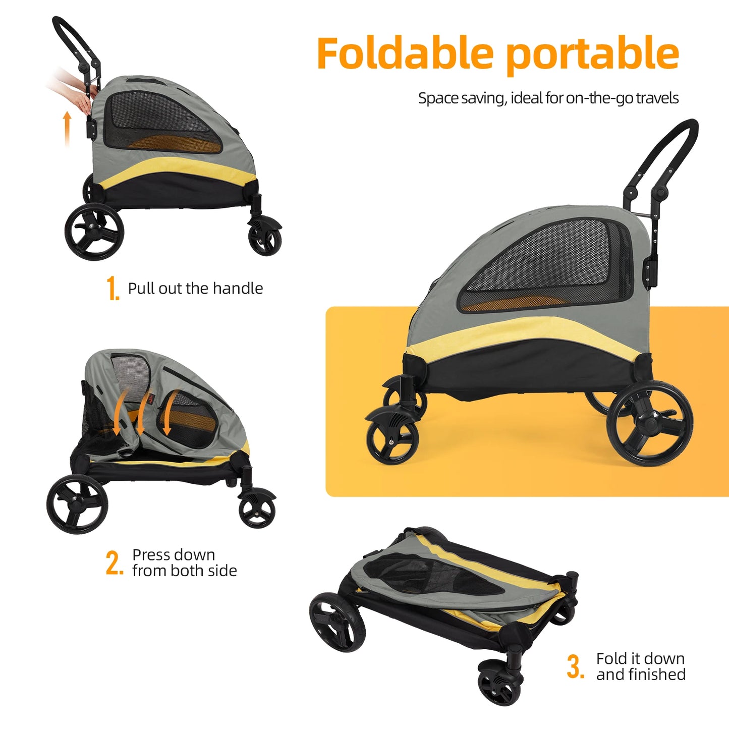 Ultra-large Dog Stroller 4 Wheels Foldable Pet Jogger Carrier 55kg