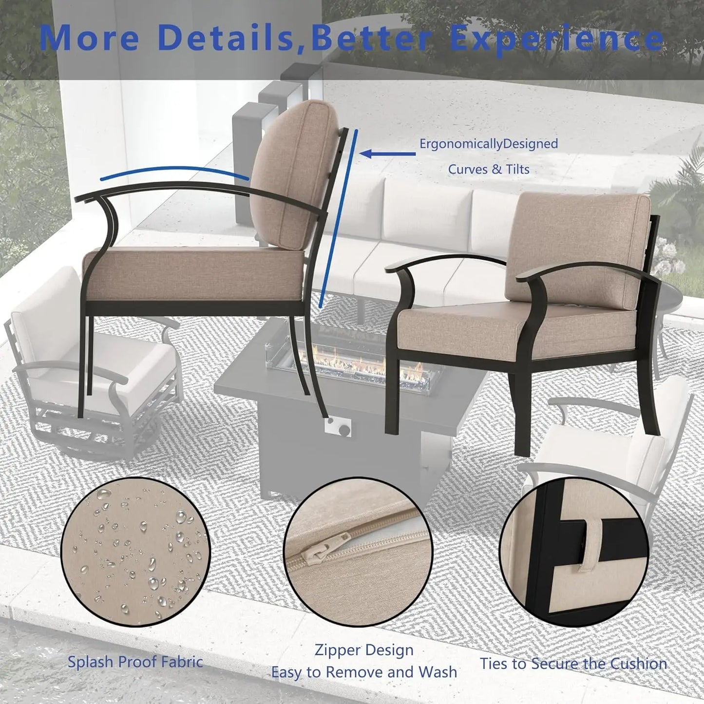 Ljustra Aluminum Patio Furniture Set Fire Pit Table Swivel Chairs Sofa