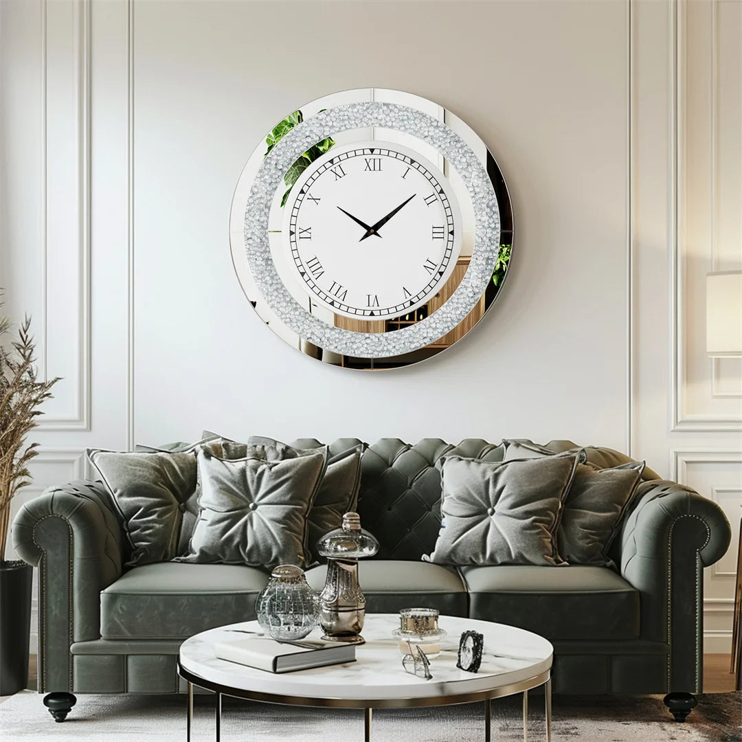 Ljustra 32inch Modern 3D Wall Clock Large Diamond Crystal Home Decor