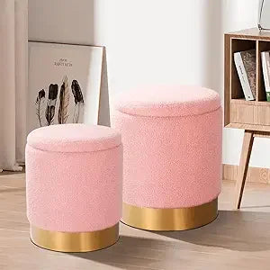 Round Set of 2 Ottoman Storage Multifunctional Chair for Living Room Bedroom