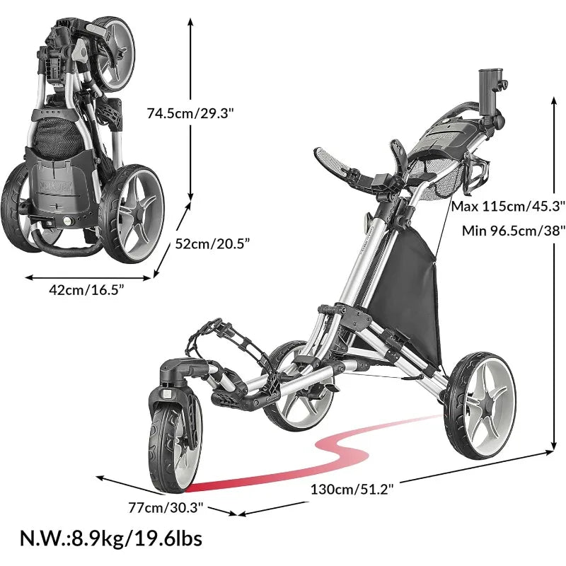 CaddyLite ONE V8 Swivel Golf Push Cart Lightweight 3-Wheel Trolley