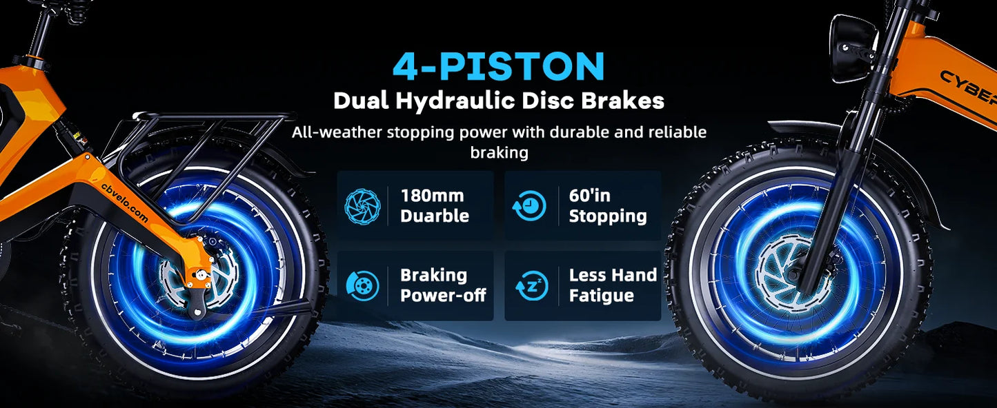 Ljustra 1000W Folding Electric Bike 35MPH 100Mile Range 20" Fat Tire