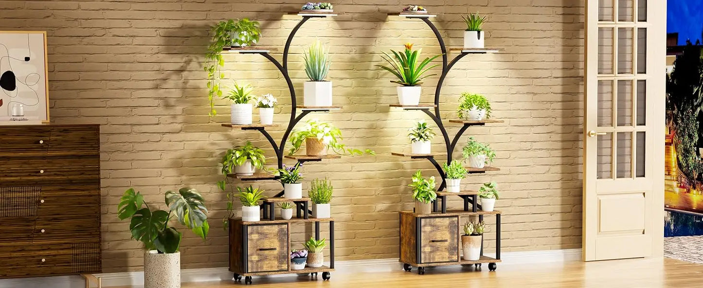 65 Inch Indoor Plant Stand with Grow Lights Tiered Metal Shelf with Wheels