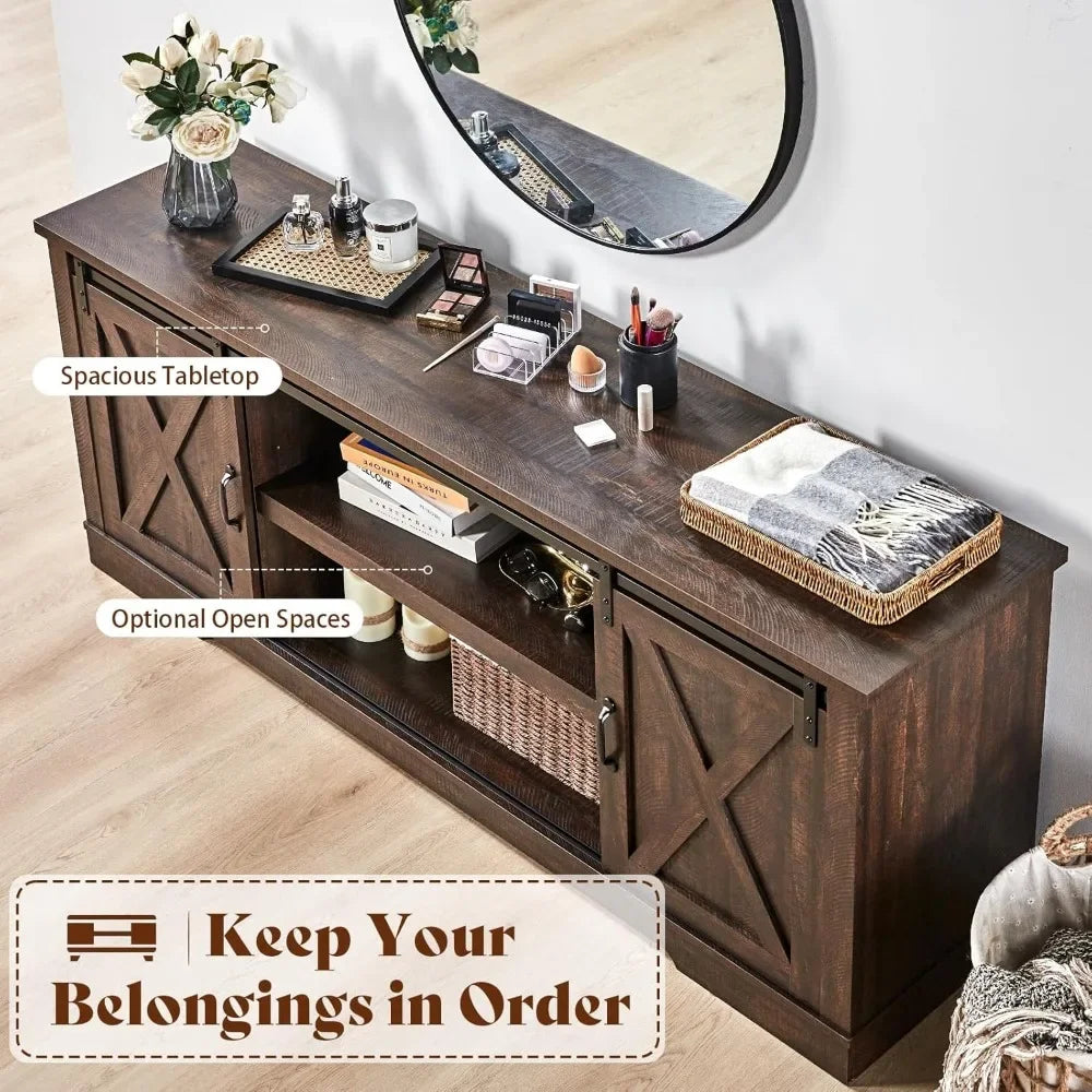 66 Inch Farmhouse TV Stand for 75 Inch TVs with Sliding Barn Door