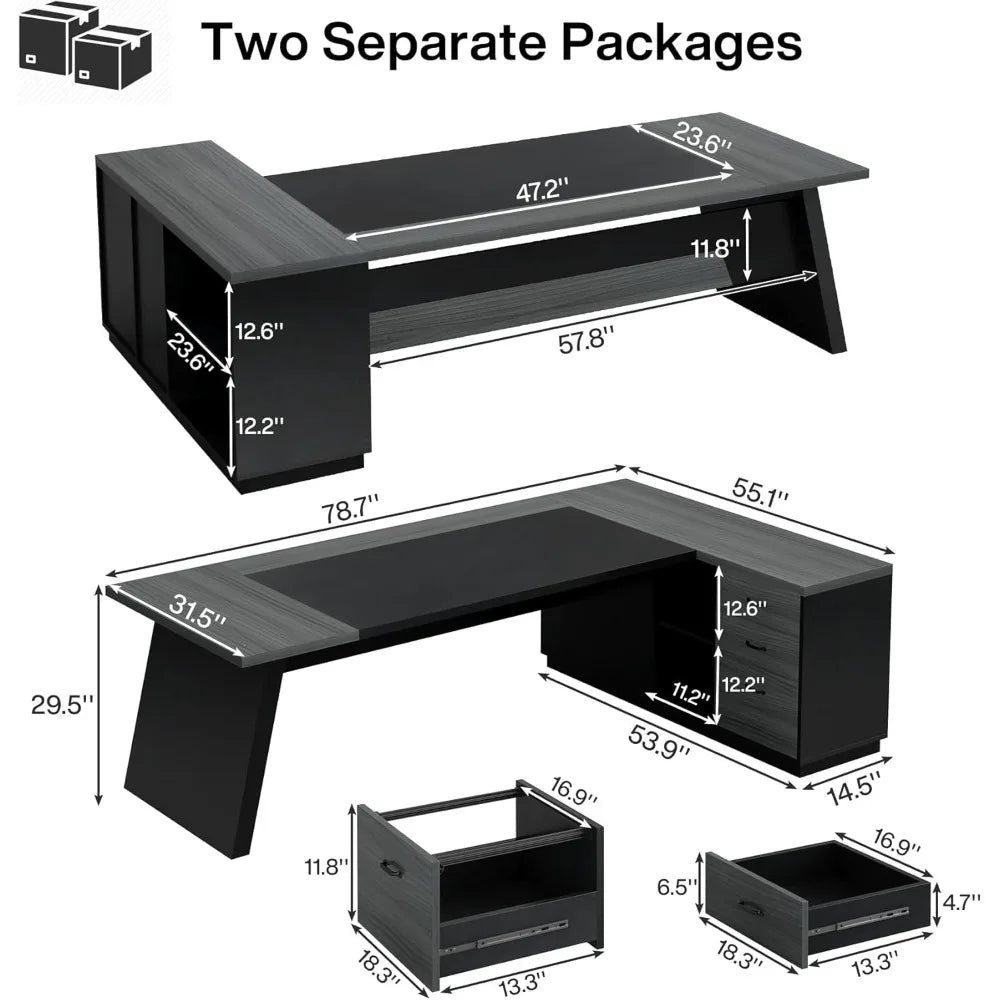 Large L-Shaped Executive Desk with Storage Modern Office Furniture