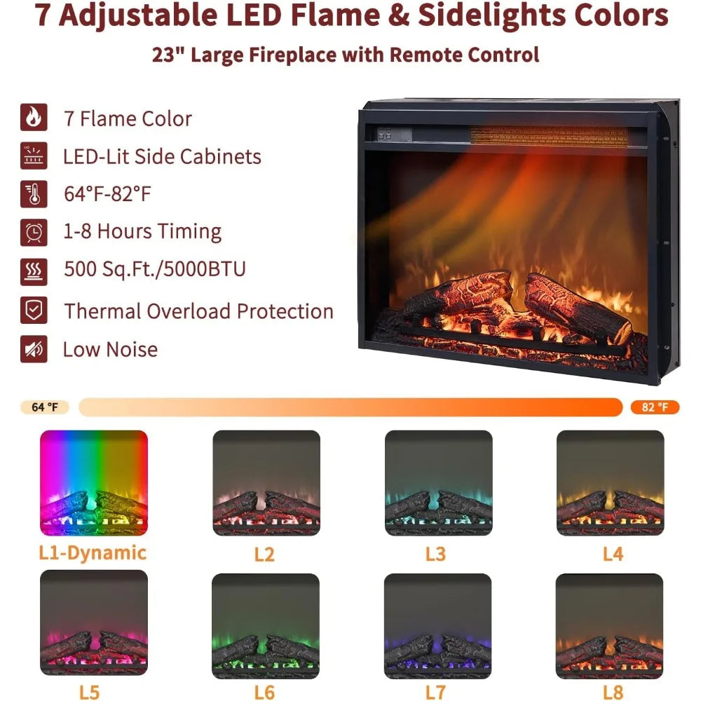 54 Inch Farmhouse Electric Fireplace TV Stand with LED Lighting Colors