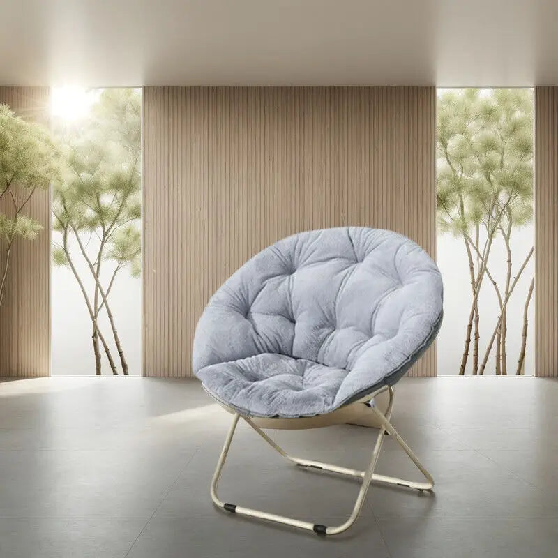 Ljustra Comfortable Faux Fur Saucer Chair Folding Lounge Chair Moon Shape