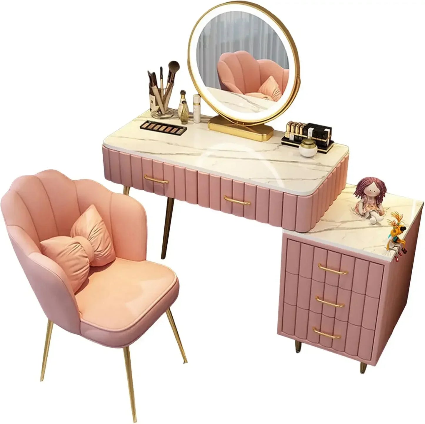 Luxury Vanity Set with 5 Drawers LED Mirror Adjustable Makeup Table