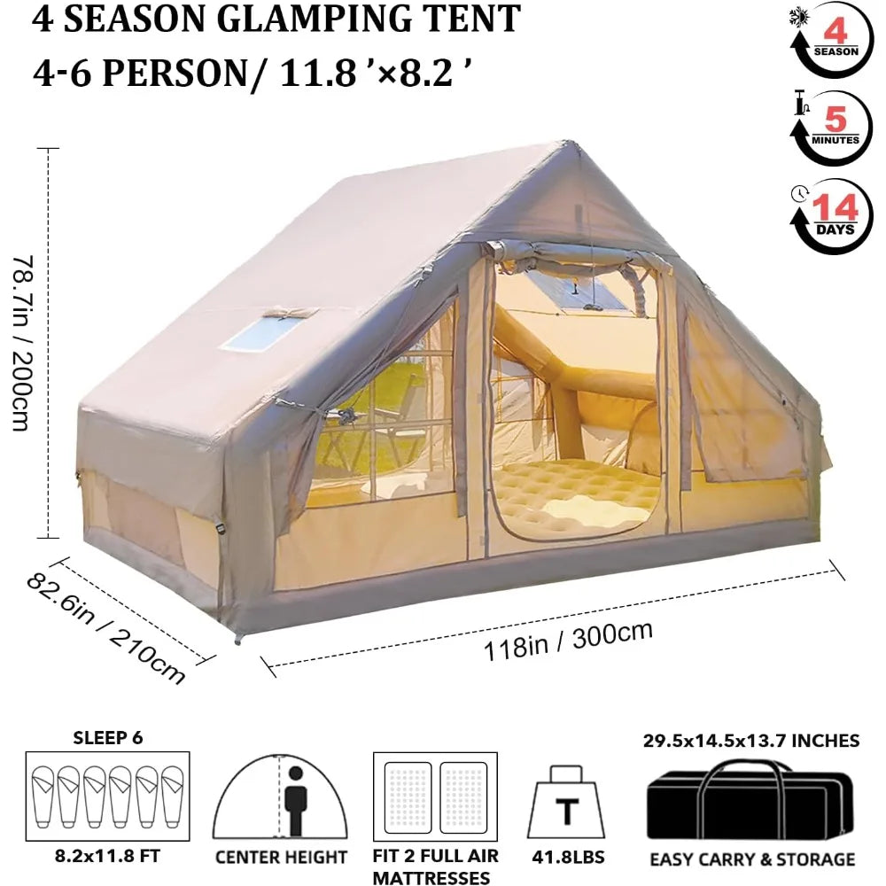 Ljustra 9.8x7 Inflatable Camping Tent 4-6 Person with Stove Jack