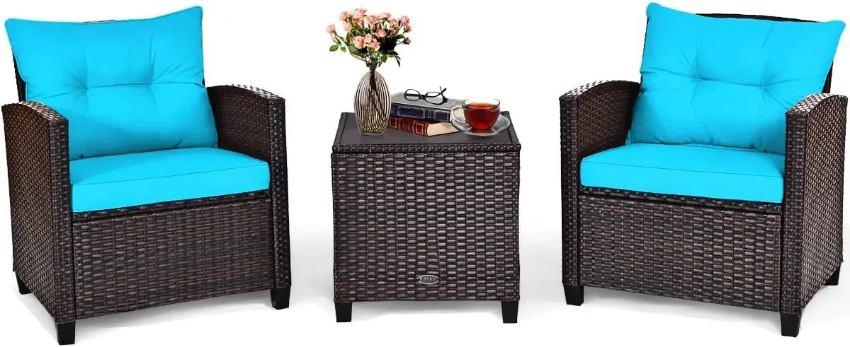 Ljustra 3-Piece Outdoor Patio Furniture Set PE Rattan Wicker Sofa