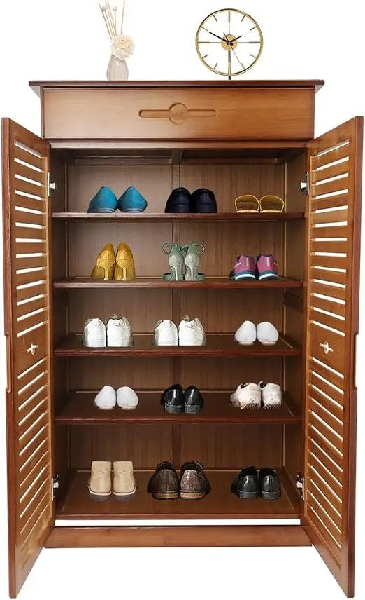 5 Tier Bamboo Shoe Cabinet Organizer Retro Entryway Storage Unit