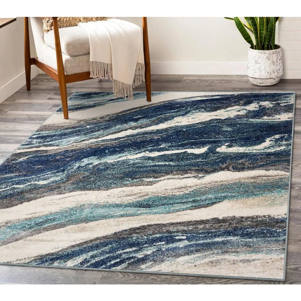 Lagos Collection 7983 Blue Art Deco Area Rug 8x10 Transitional Indoor