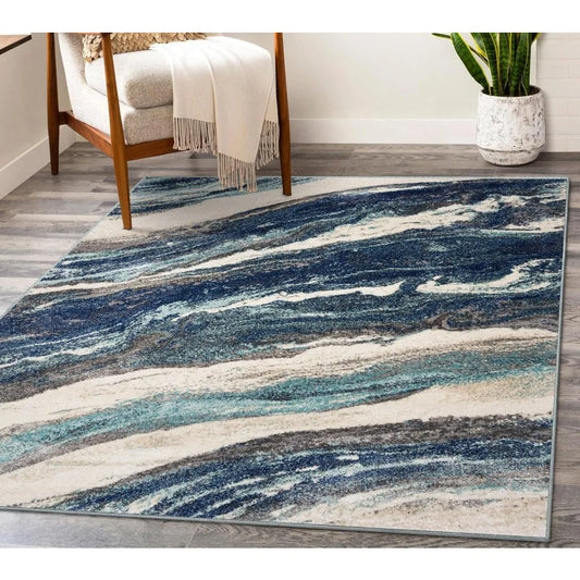 Lagos Collection 7983 Blue Art Deco Area Rug 8x10 Transitional Indoor