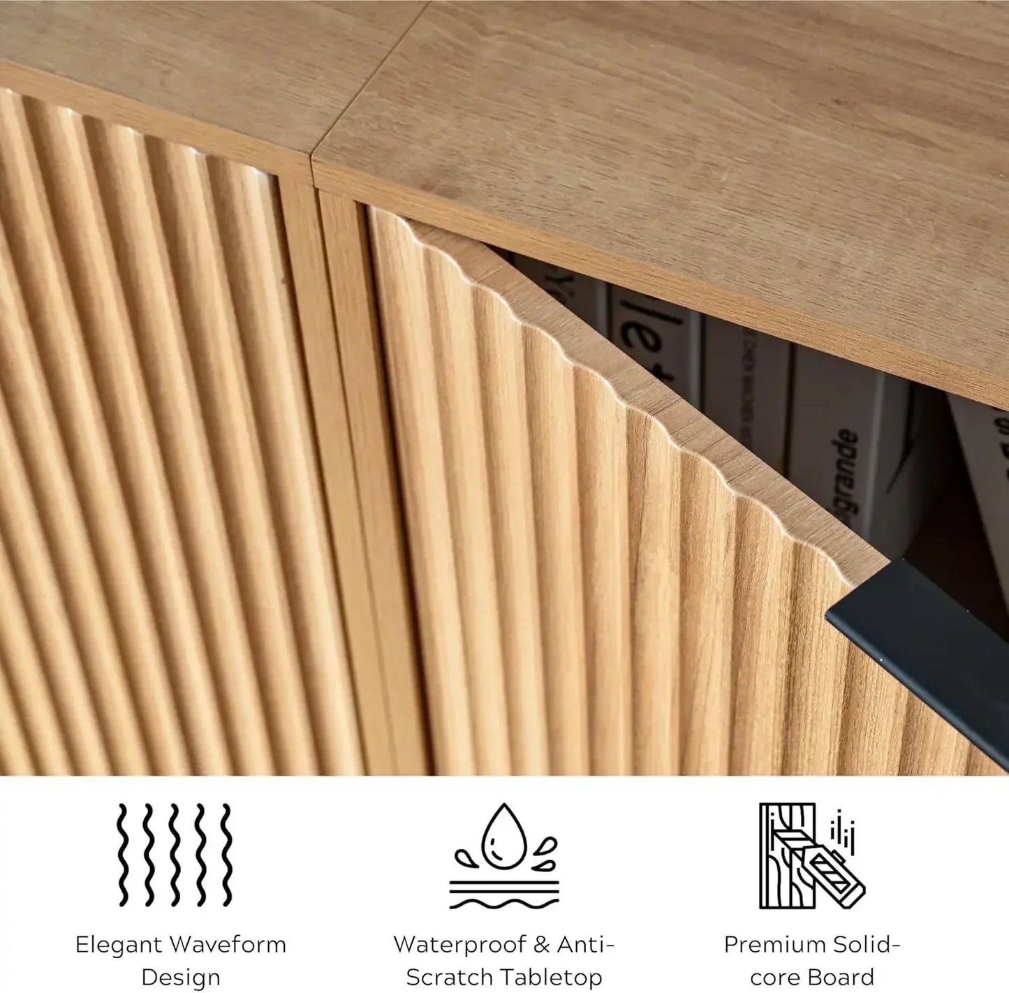 Fluted Storage Cabinet Set of 2 Modern Accent Sideboard Buffet Console