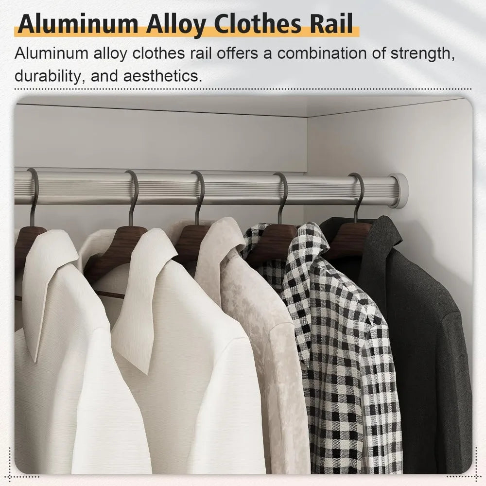 Large Wooden Wardrobe Closet with Drawers and Hanging Rod 70 Inch