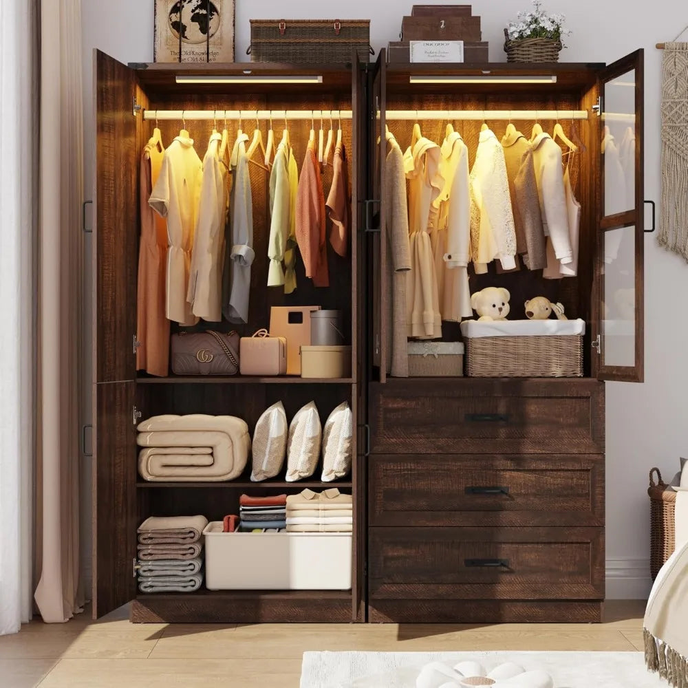Ljustra 75" Tall Farmhouse 4 Doors Armoire Wardrobe Closet with LED