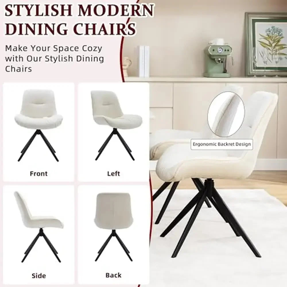 Set of 4 White Swivel Dining Chairs Modern Upholstered Metal Legs