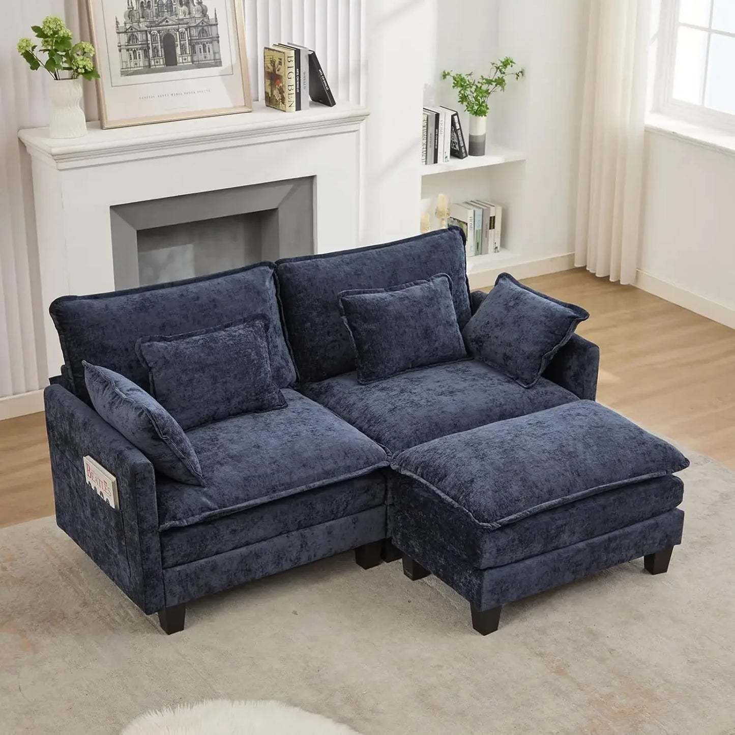 L-Shaped Modular Sectional Comfy Cloud Couch with Movable Ottoman