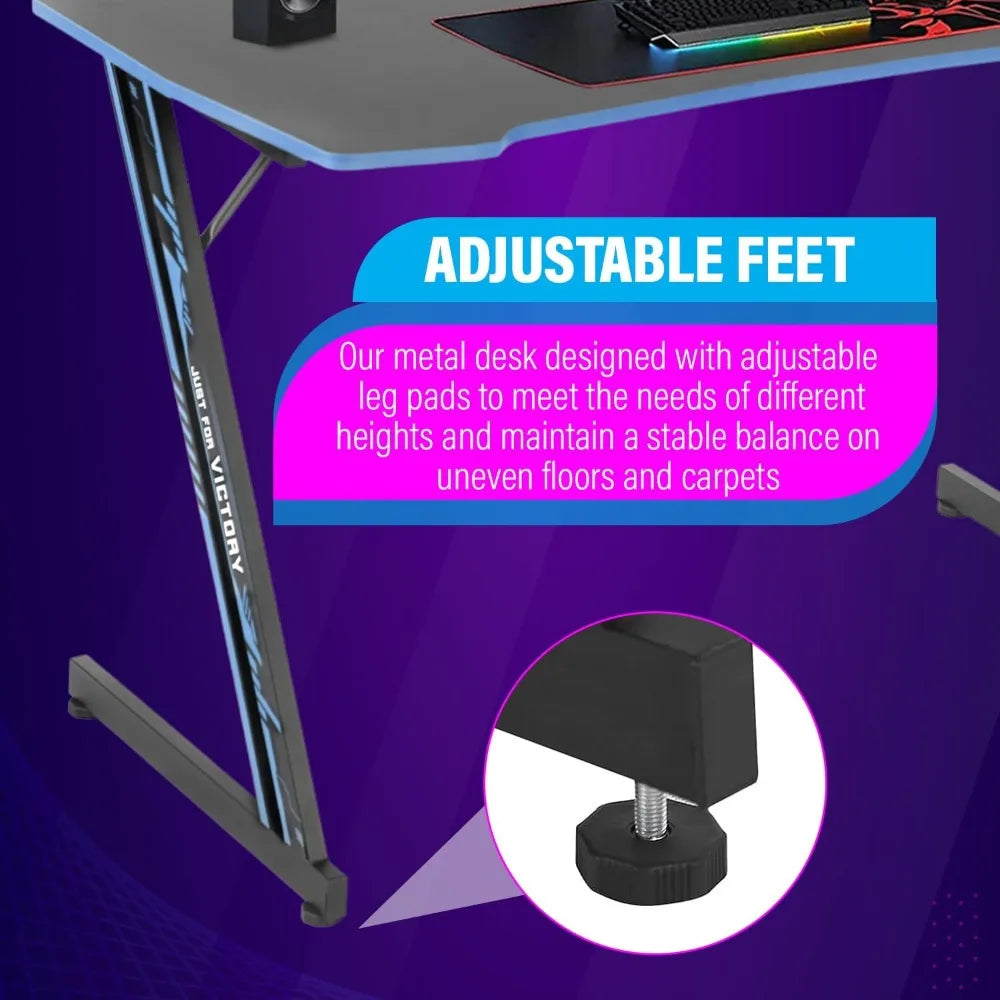 Modern 47 Inch Z-Shaped Gaming Desk with Headphone Hook Home Office