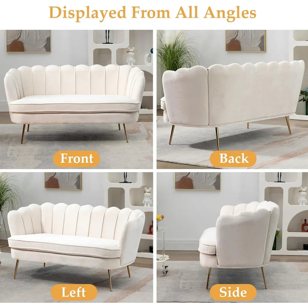 59 Inch Modern Chenille Loveseat Sofa Small Couch with Flower Back