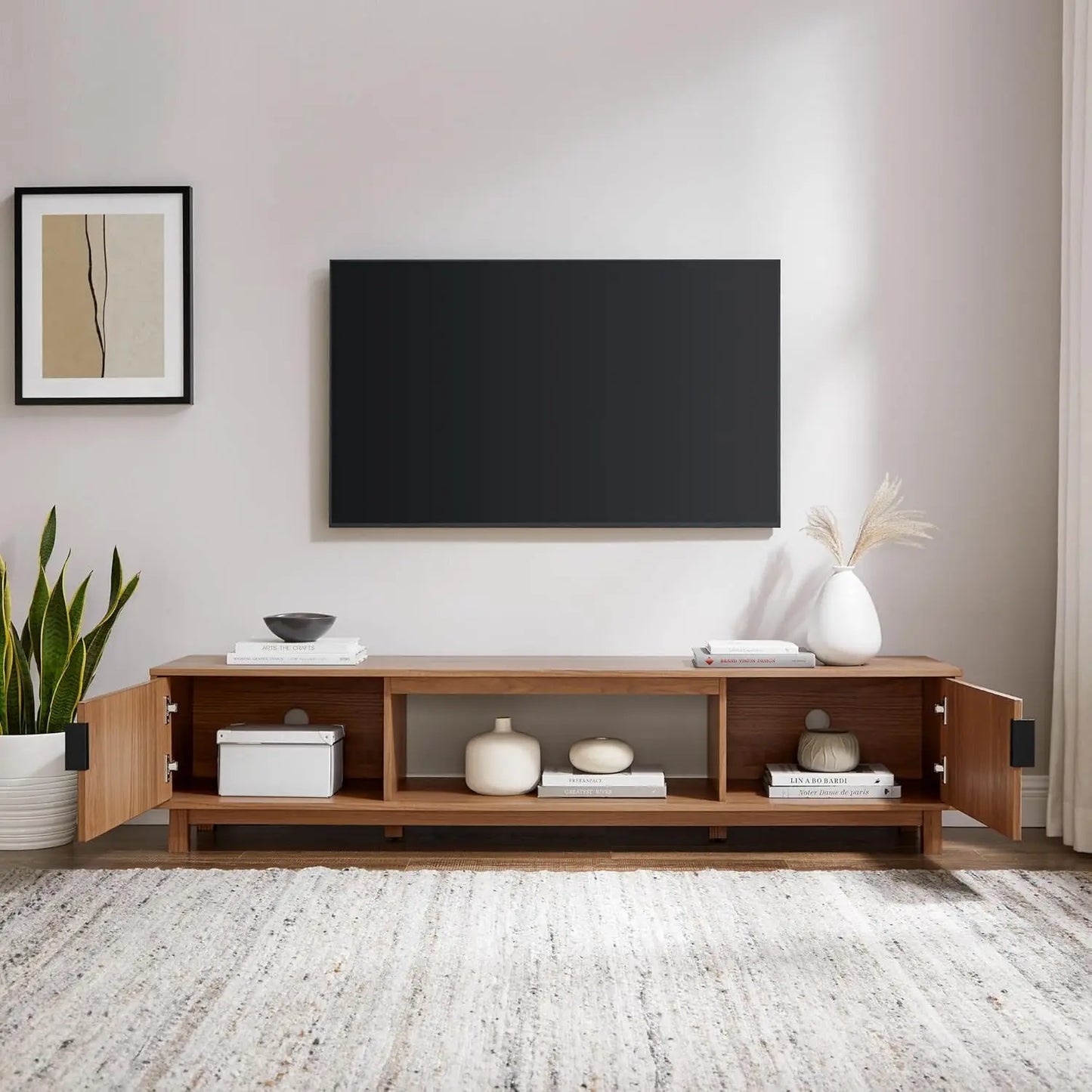 Modern Fluted-Door TV Stand for TVs up to 80 Inches 70x15.75x16 Mocha