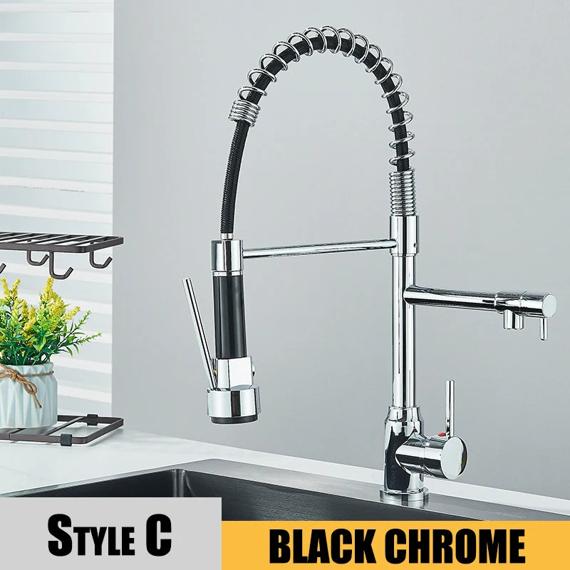 Black Kitchen Sink Faucet Pull Down Hot Cold Water Mixer 360 Rotation