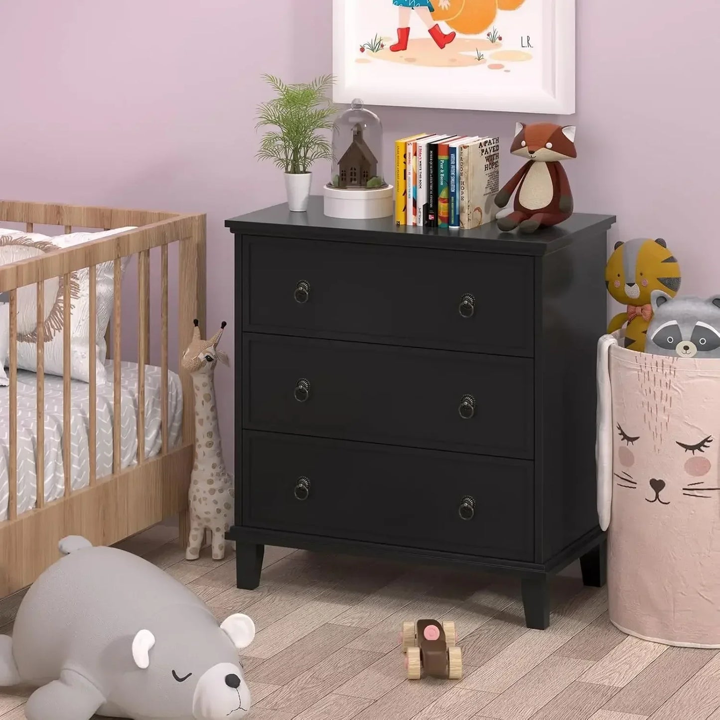 27.6 Inch Nightstand Set of 2 with Charging Station and 3 Drawers