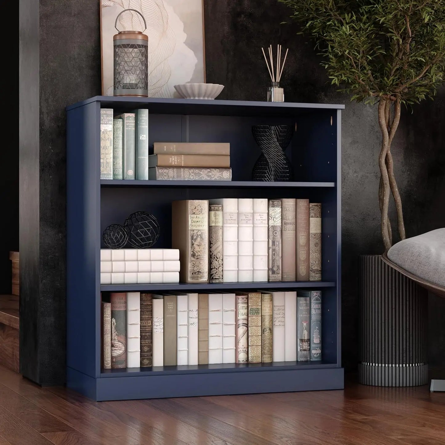 Ljustra Solid Wood Bookcase 3-Tier Short Bookshelf Eco-Friendly Storage