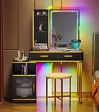 RGB Vanity Makeup Desk with 6 Drawers Smart Lighting and Charging Station