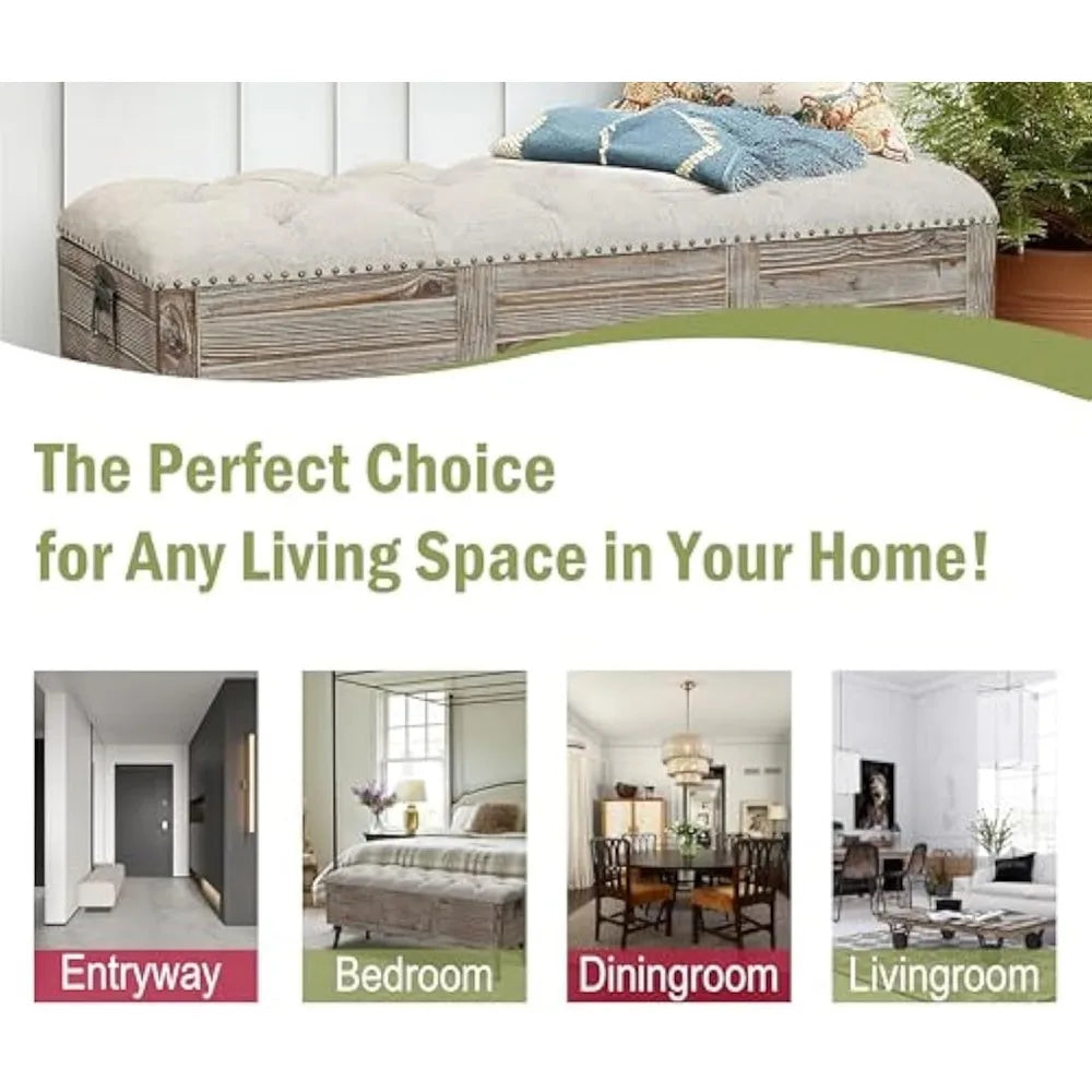 Ljustra 47 Inch Farmhouse Storage Bench for Bedroom Seating and Storage