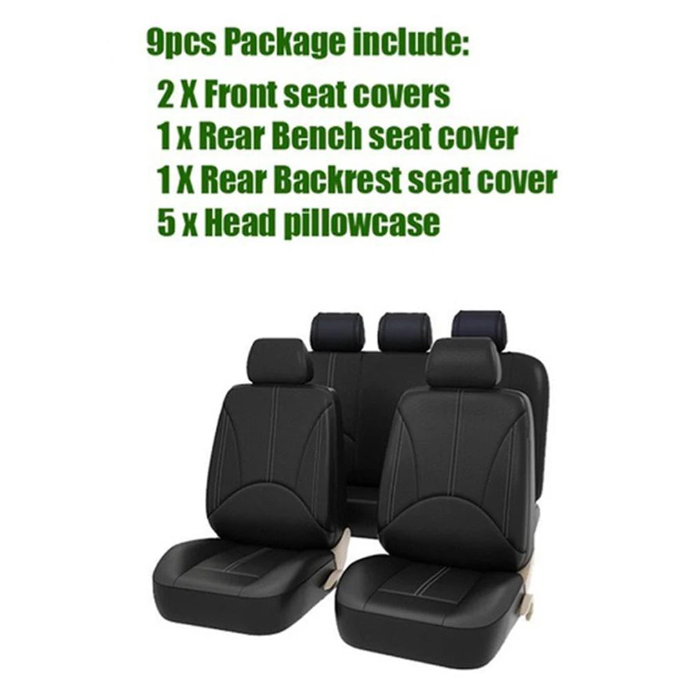 SEAMETAL 5-Seat Car Seat Cover Set Breathable PU Leather Airbag Compatible