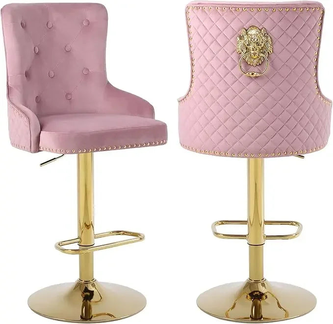 Velvet Gold Barstools Set of 2 Adjustable Swivel Modern High Back