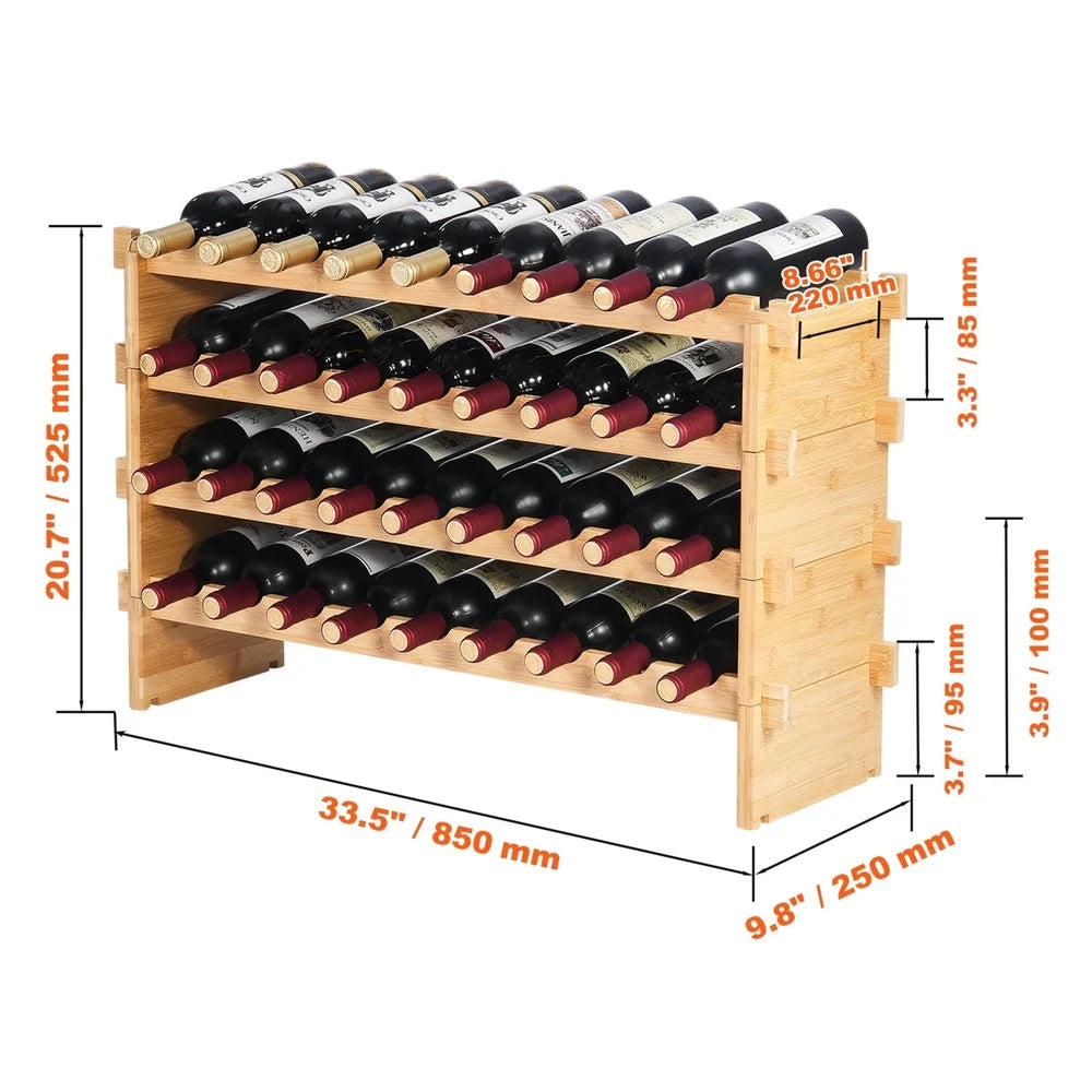 36 Bottle Modular Wine Rack Bamboo Wood Storage Shelf Kitchen Bar
