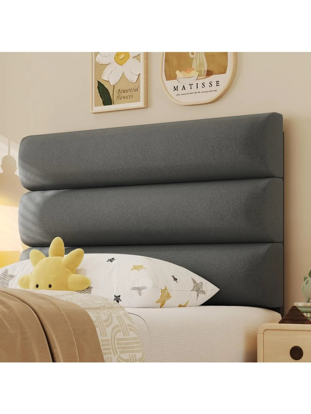 Twin Bed Frame Velvet Upholstered Headboard No Box Spring Needed