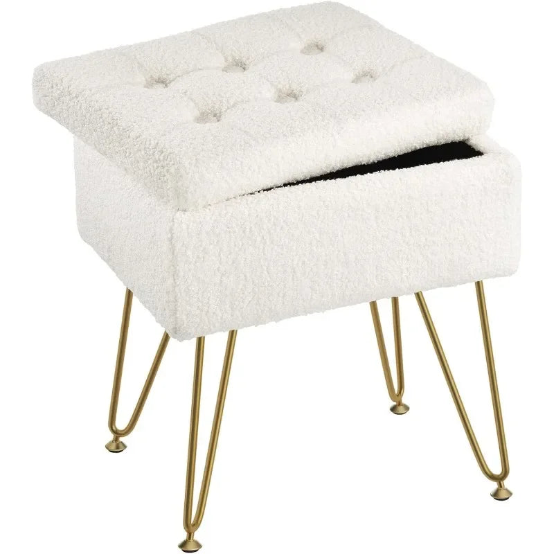 Vanity Stool Chair Teddy Velvet Ottoman with Storage Anti-Slip Feet