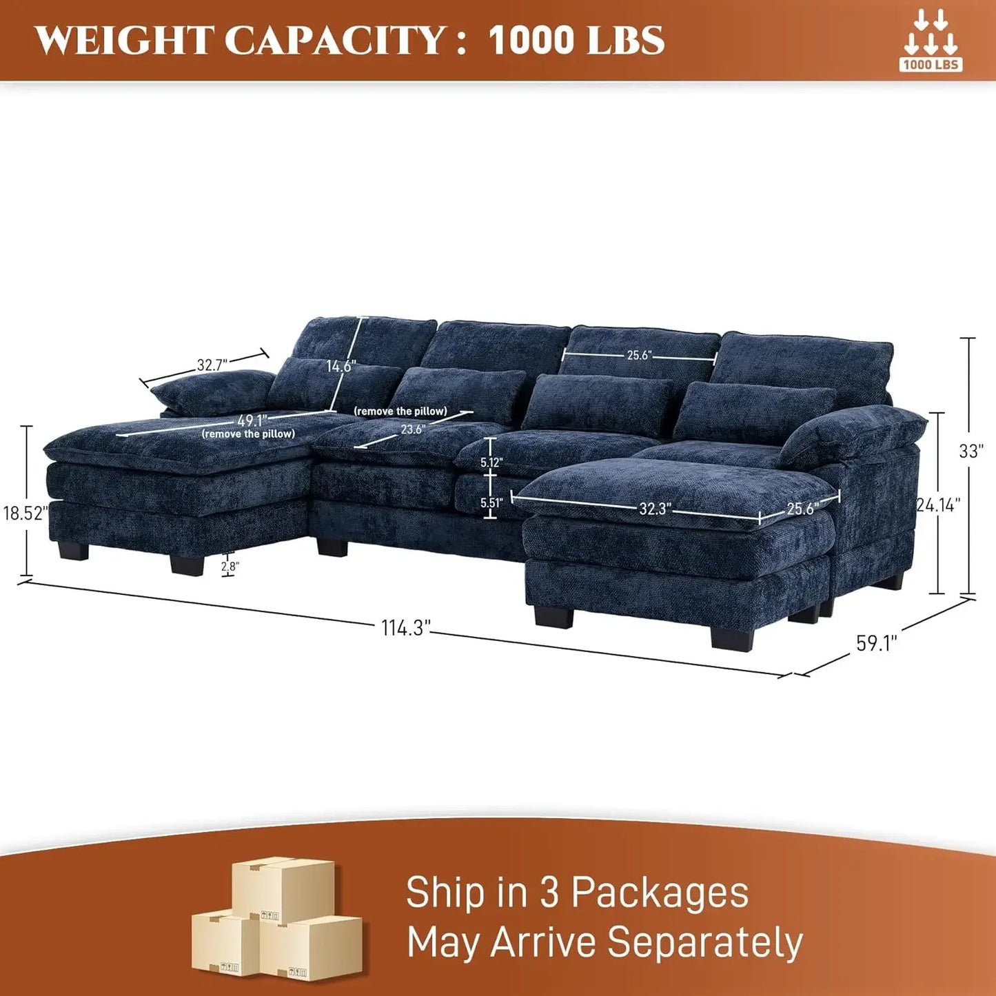 Ljustra U Shape Sectional Sofa Cloud Couch Living Room Comfy Modular Sofa
