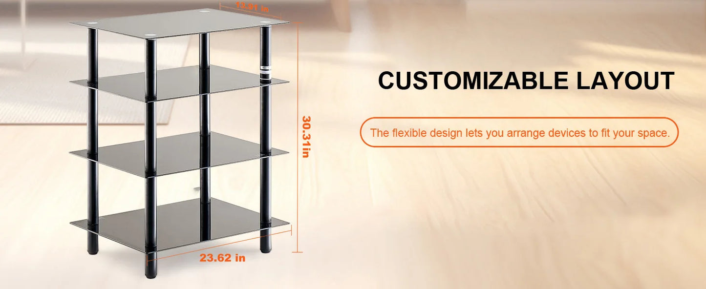 Ljustra 4-Tier AV Media Stand Adjustable Tempered Glass DVD Storage