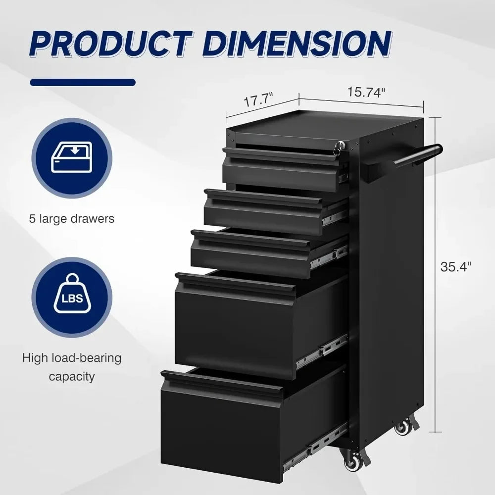 5-Drawer Rolling Tool Storage Cabinet with Locking Wheels Heavy Duty