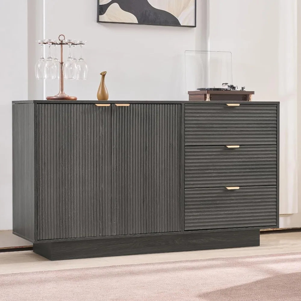55 Inch Large Fluted Sideboard Buffet Cabinet Modern Storage Table