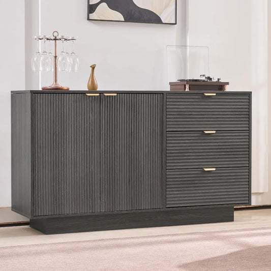 55 Inch Large Fluted Sideboard Buffet Cabinet Modern Storage Table