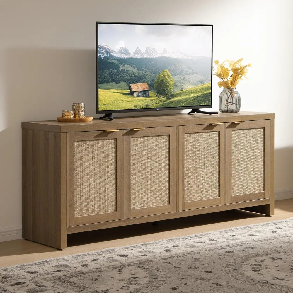 TV Stand Rattan Entertainment Center for Living Room Bedroom Storage
