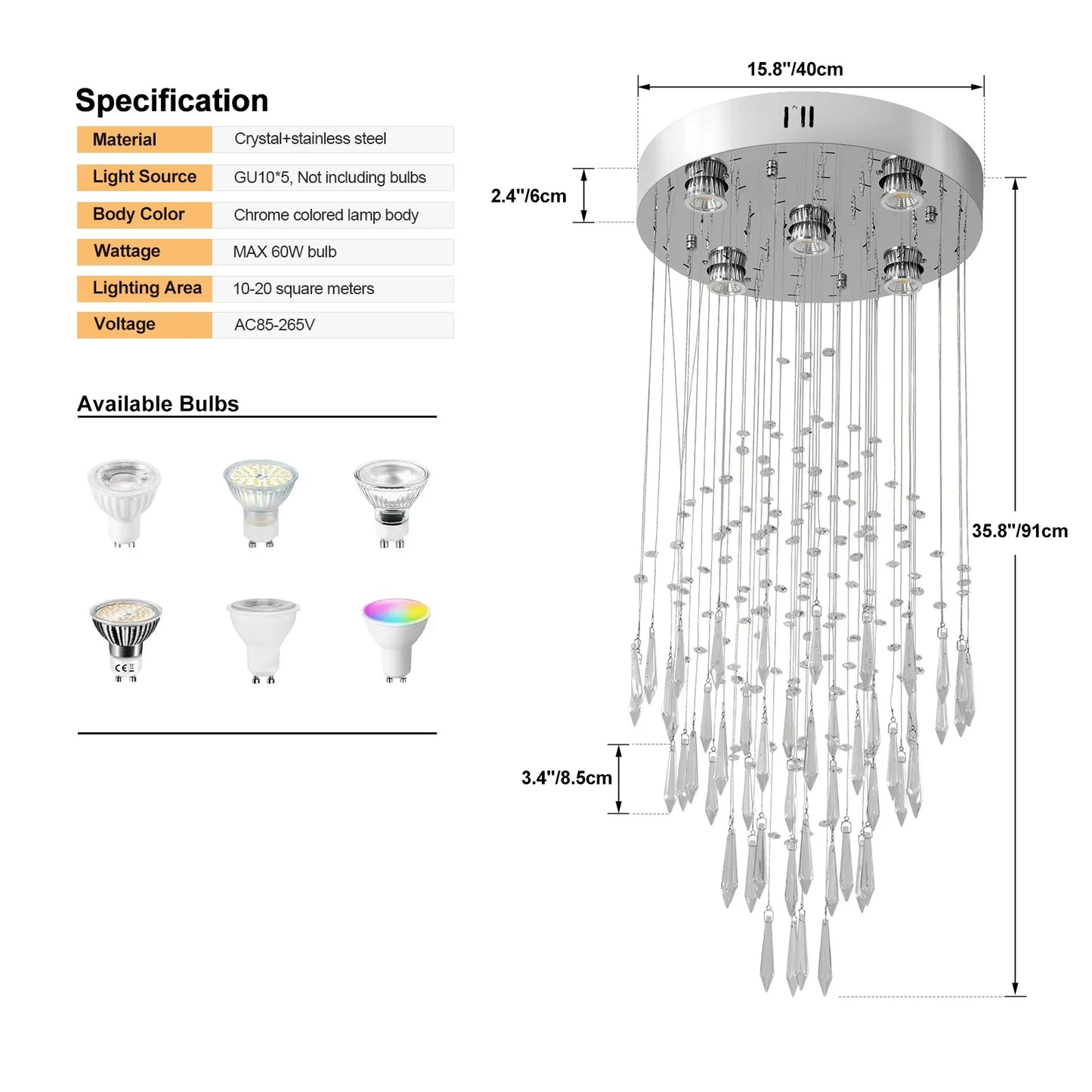 Raindrop LED Crystal Pendant Light Modern Chandelier Ceiling Lamp
