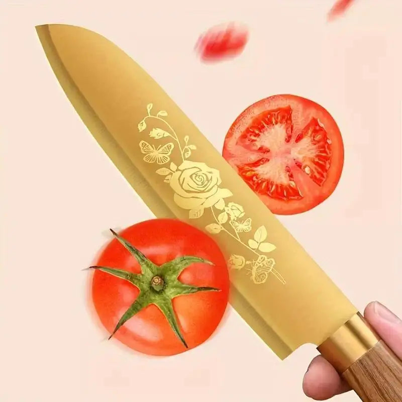 4-Piece Titanium-Coated Kitchen Knife Set for Home and Commercial Use