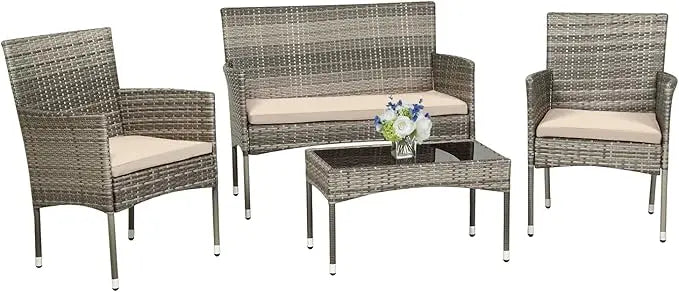 Ljustra 4 Pieces Rattan Patio Furniture Set Garden Conversation Sofa